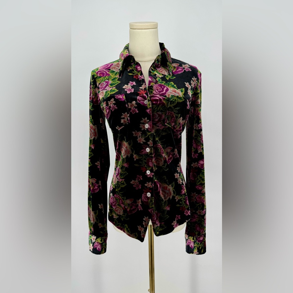 Newport News Black Floral Button Down Shirt